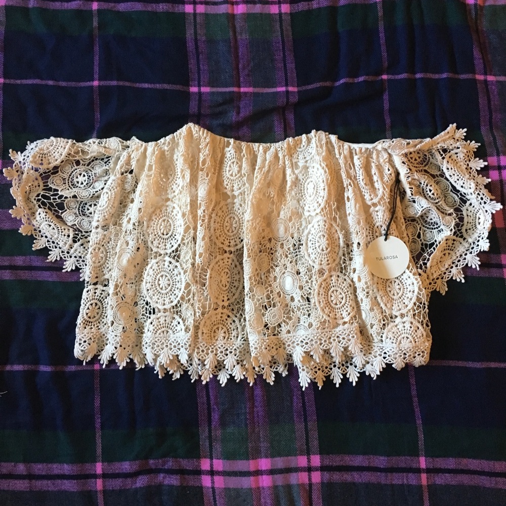 Tularosa knit/crochet lace Amelia crop top